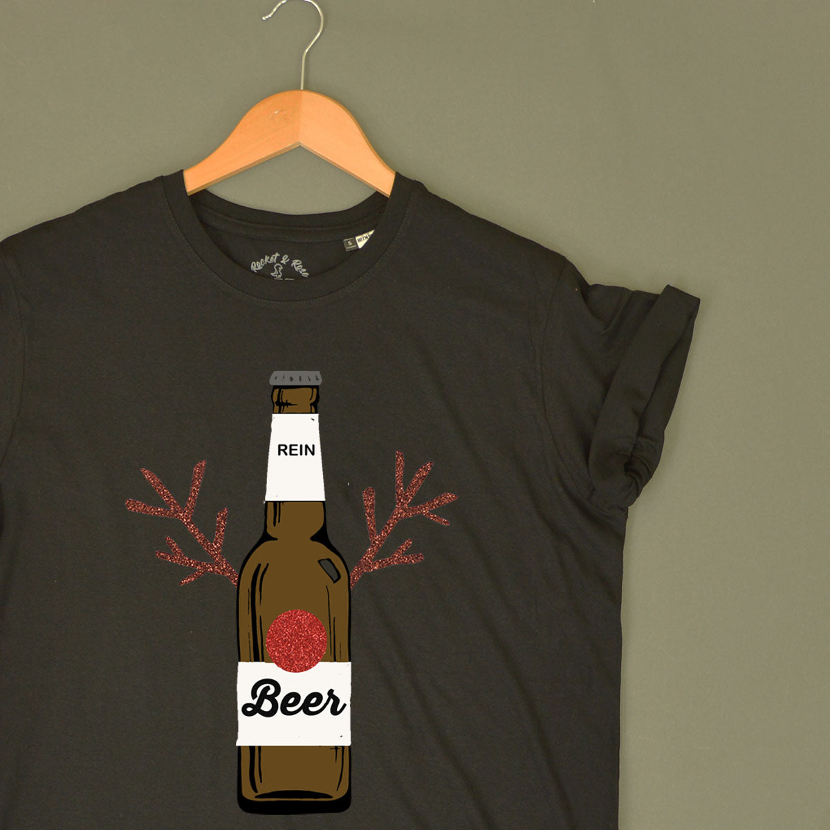  REINBEER BEER T-shirt X-mas Reindeer Christmas Beer Bottle :  Clothing, Shoes & Jewelry